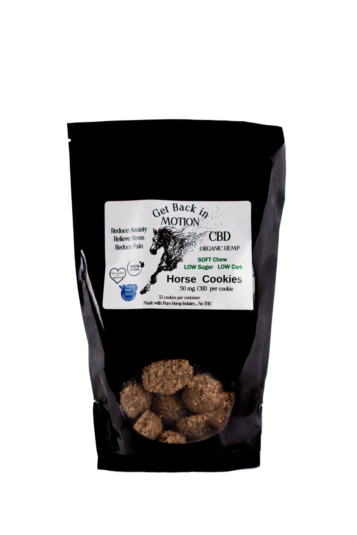 Equine Cookies/ Soft Chew , Low Sugar and Low Carb CBD Horse Cookies 50 mg./32 cookies per bag
